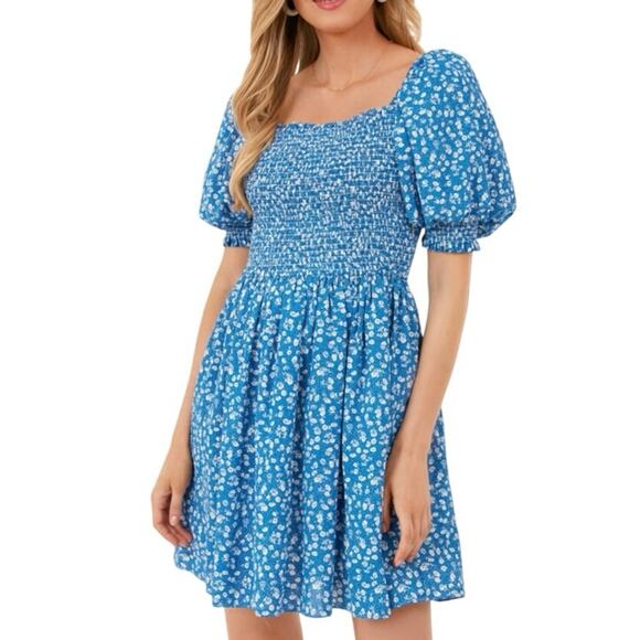 New Tuckernuck Hyacinth House Blue Ditsy Floral Pai Mini Dress Size M 1733-92 - Picture 2 of 12